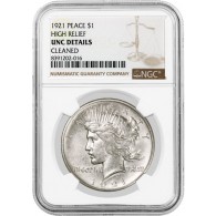 1921 High Relief $1 Peace Dollar Silver NGC UNC Details Cleaned Key Date Coin