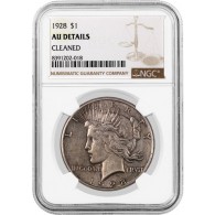 1928 $1 Silver Peace Dollar NGC AU Details Cleaned Key Date Coin