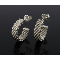 Tiffany & Co Somerset Sterling Silver 5mm Wide Woven Mesh Huggie Hoop Earrings