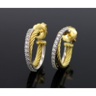 David Yurman Crossover 18k Two Tone White Yellow Gold 23mm Diamond Hoop Earrings