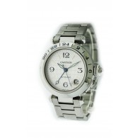 Cartier Pasha 2377 35mm Stainless Steel Blue White Enamel Bezel Automatic Watch