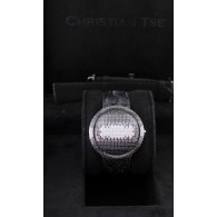 Christian Tse Prismatic 43mm Stainless Steel Black White Diamond Digital Watch 