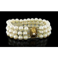 Vintage Mikimoto 18k Yellow Gold 6.5mm-7mm Cultured Pearl 3 Strand Bracelet 6.5"