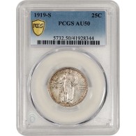 1919 S 25C Standing Liberty Quarter Silver PCGS Secure Gold Shield AU50 Coin