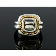 Vintage Tiffany & Co 18k Yellow Gold Rope 925 Sterling Silver Square Buckle Ring