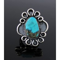Old Pawn JM Navajo Native American Oxidized Sterling Silver Turquoise Ring 6.5