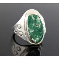 Old Pawn Navajo Native American Sterling Silver Green White Turquoise Ring 8.75