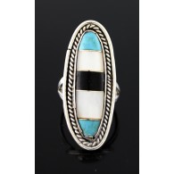Old Pawn Navajo Native American Sterling Silver Inlaid Multi Stone Ring 8.25