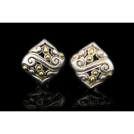Pair Of Signed John Hardy Batu Sari 18k Gold 925 Sterling Silver Omega Earrings