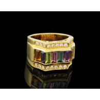 Vintage H. Stern 18k Yellow Gold Multi Gemstone Diamond Cocktail Ring Size 8