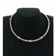 David Yurman Metro Cable 14k Gold Sterling Silver 5mm X Station Collar Necklace