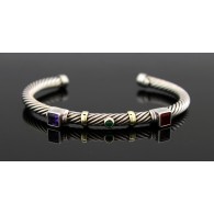 David Yurman Renaissance 14k Gold Sterling Silver 5mm Multi Stone Cuff Bracelet