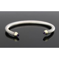 David Yurman Classic Cable 14k Gold Sterling Silver Amethyst Cuff Bracelet 6.5"