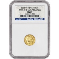 2008 W $5 1/10 oz Gold American Buffalo NGC MS69 ER Uncirculated Key Date Coin 