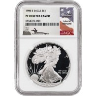 1986 S $1 Proof Silver American Eagle NGC PF70 UC John Mercanti Signature