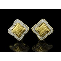 David Yurman 18k Yellow Gold 23.5mm Diamond Quatrefoil Clip Post Earrings