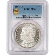 1892 CC Carson City $1 Morgan Silver Dollar PCGS MS61 Uncirculated Key Date Coin