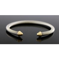David Yurman Classic Cable 14k Gold Sterling Silver 5mm Cuff Bracelet size 6.5''