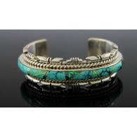 Navajo Native American Herman Hoskie Sterling Silver Turquoise Cuff Bracelet 6.25"