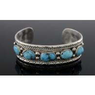 Art Acoya Zuni Navajo Native American Sterling Silver Turquoise Cuff Bracelet 6.75"