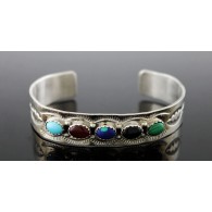 J. Bahe Native American Sterling Silver Multi Stone Cuff Bracelet 6"