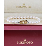 Vintage Signed Mikimoto 18k Yellow Gold 6.8mm Pearl Strand Bracelet Size 6.5"