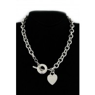 Tiffany & Co Sterling Silver Heart Tag Charm Toggle Clasp Choker Necklace 16" 2