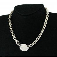 Return To Tiffany & Co 925 Sterling Silver 22mm Oval Tag Choker Necklace 15.5"