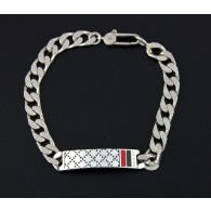 Vintage Gucci Italy 925 Sterling Silver Enamel ID Tag Curb Link Bracelet Size 7"