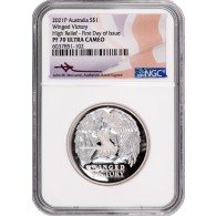 2021 P $1 AUD Proof 1 oz .999 Fine Silver Winged Victory High Relief NGC PF70 UC FDOI
