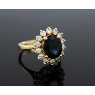 Vintage Signed BH Effy 14k Yellow Gold 3+ Ct Sapphire Diamond Halo Ring 6.75