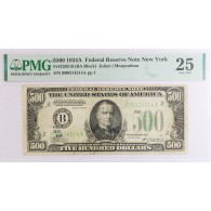 Series Of 1934 A $500 Note FRN New York Fr#2202-B BA Block PMG VF25 Stamp Ink