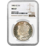 1883 CC Carson City $1 Morgan Silver Dollar NGC MS67 Gem Uncirculated Coin Toned 