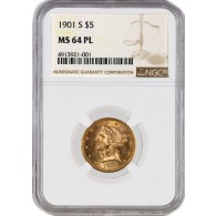 1901 S $5 Liberty Head Half Eagle Gold NGC MS64 PL Proof Like Uncirculated Coin