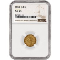1856 $2.50 Liberty Head Quarter Eagle Gold NGC AU53 About Uncirculated Coin
