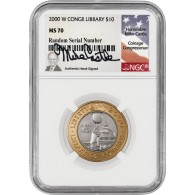 2000 W $10 Library Of Congress Commemorative Bimetallic Gold Platinum NGC MS70 Mike Castle Label