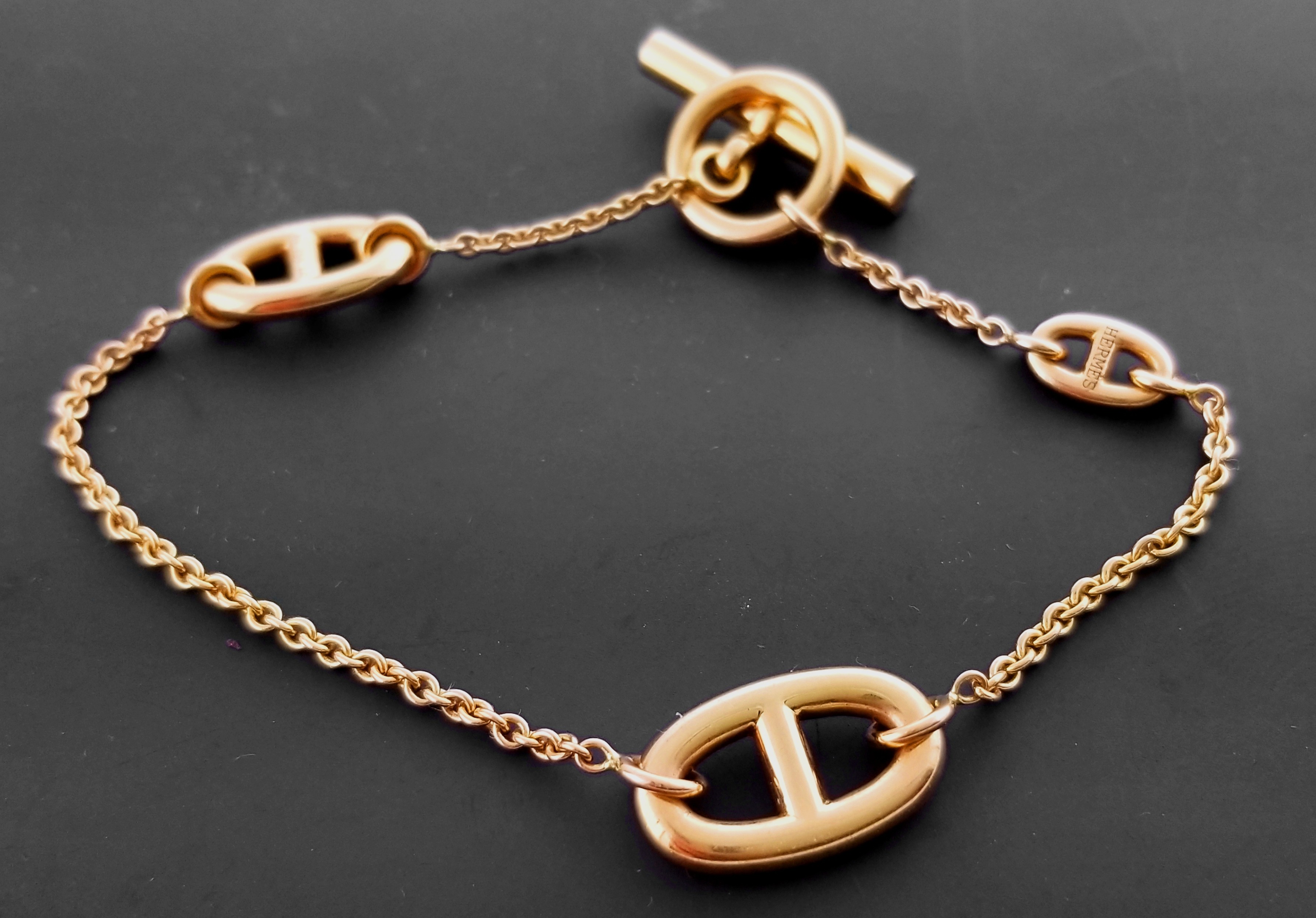 Hermes St Farandole 18k Rose Gold Horsebit Toggle Bracelet 7" Coin
