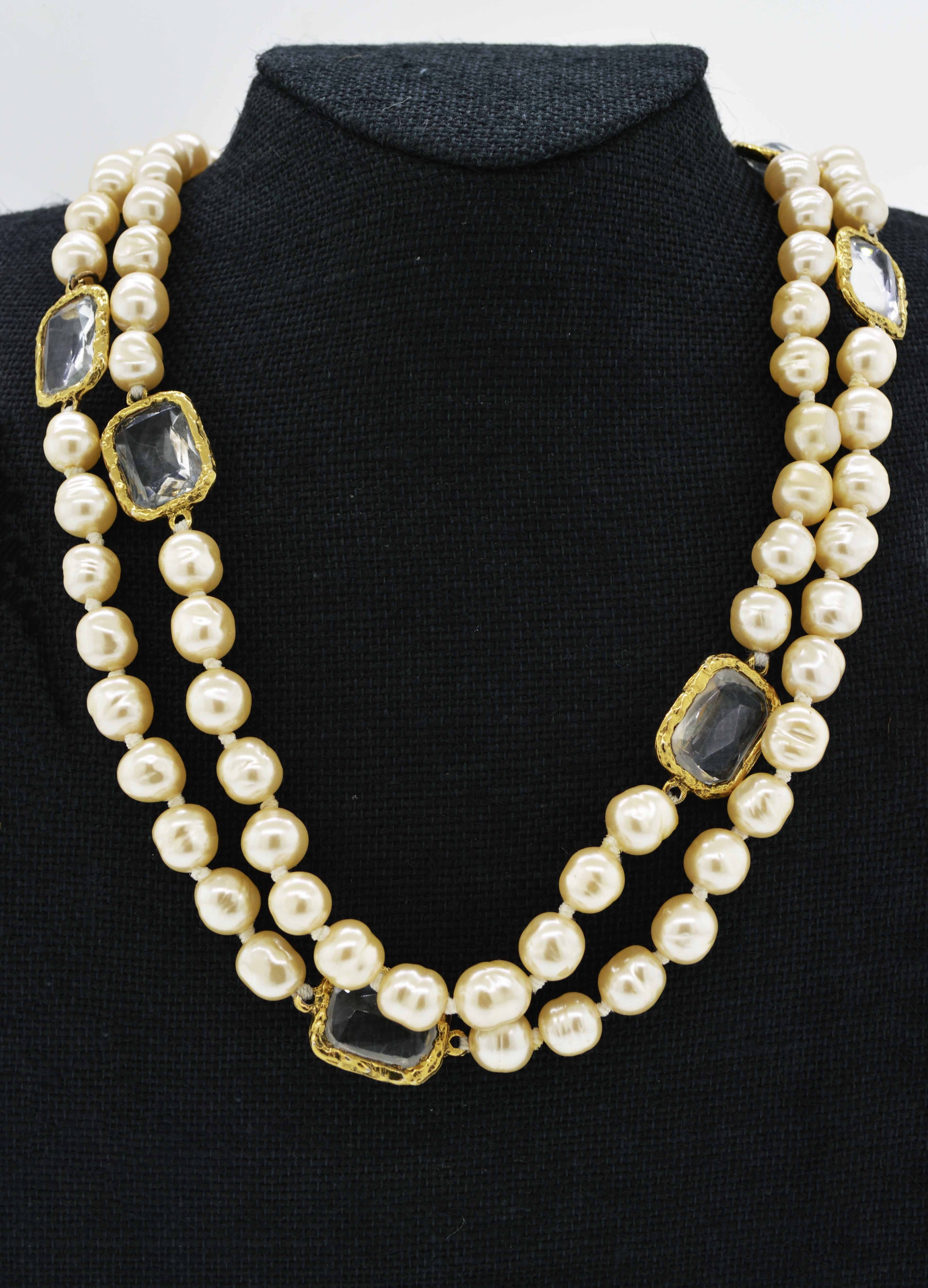 1981 Chanel Faux Baroque Pearl Chicklet Crystal Gold Tone Sautoir