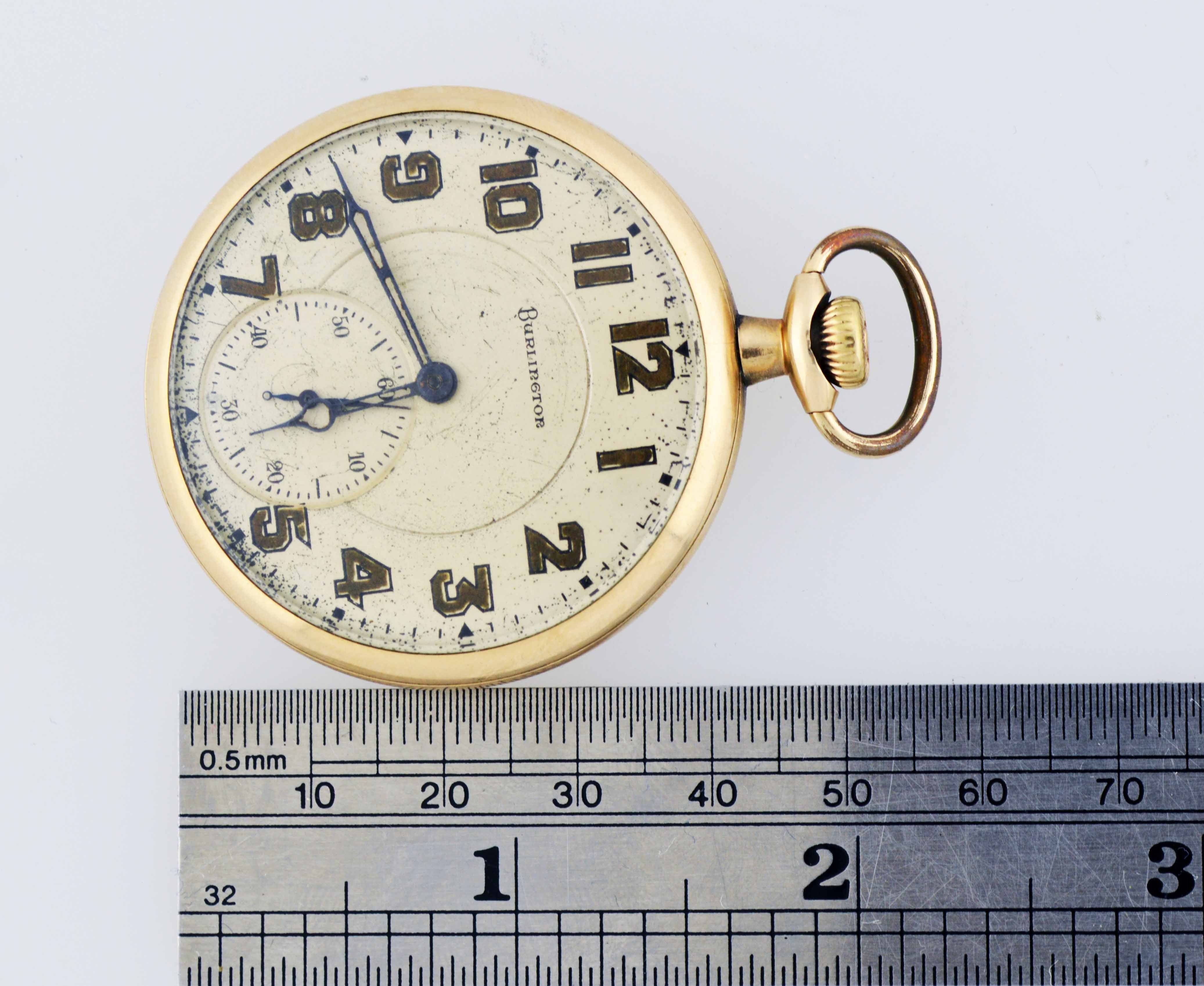 Antique Burlington Watch Co 21 Jewel 14k Gold Filled Open Face Pocket