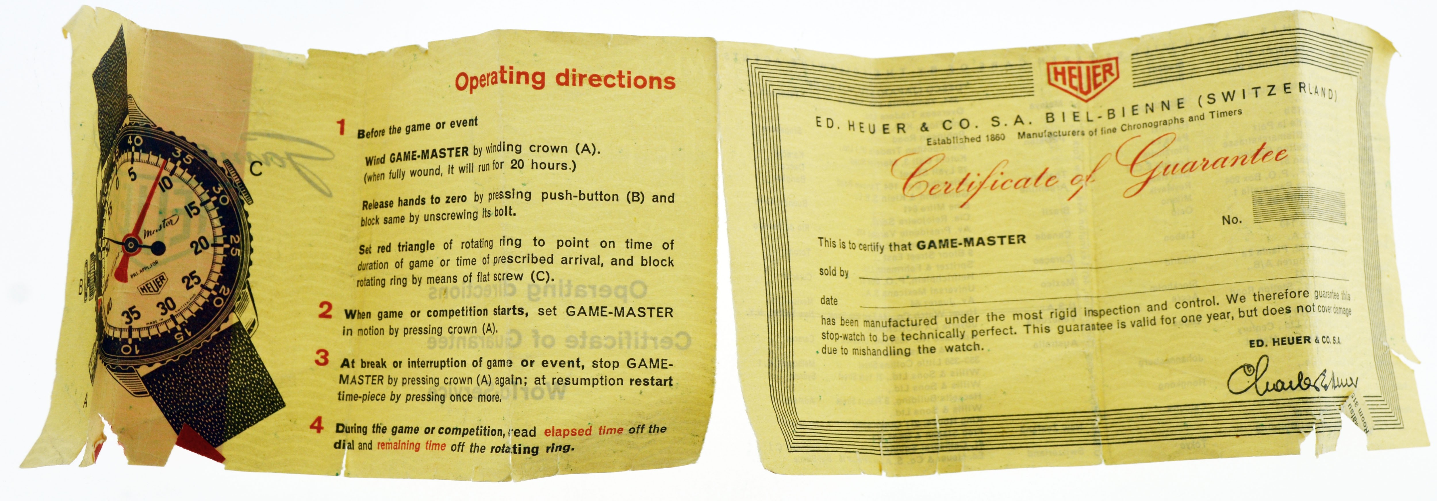 Vintage 1959 Tag Heuer Game Master 50mm Stainless Steel Stop Watch 502.