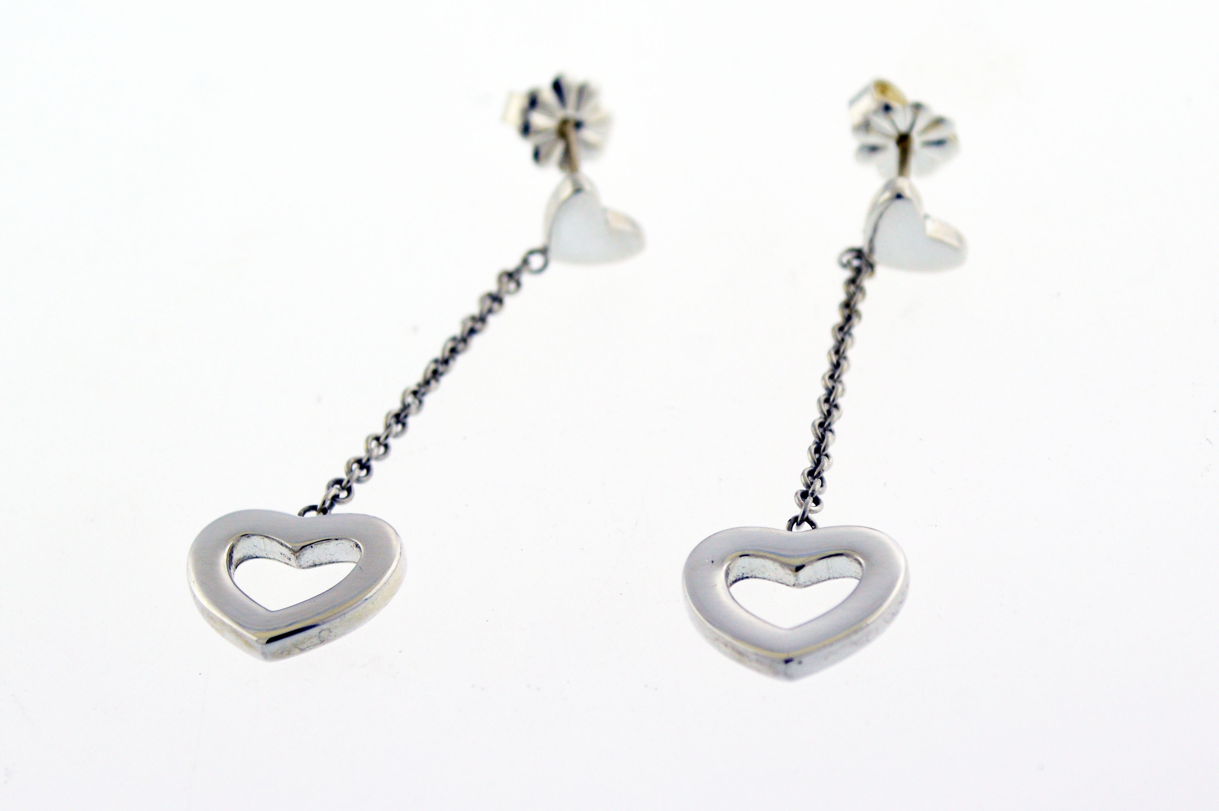 Vintage Tiffany & Co Heart 925 Sterling Silver Drop Dangle Earrings With Pouch Coin Exchange NY
