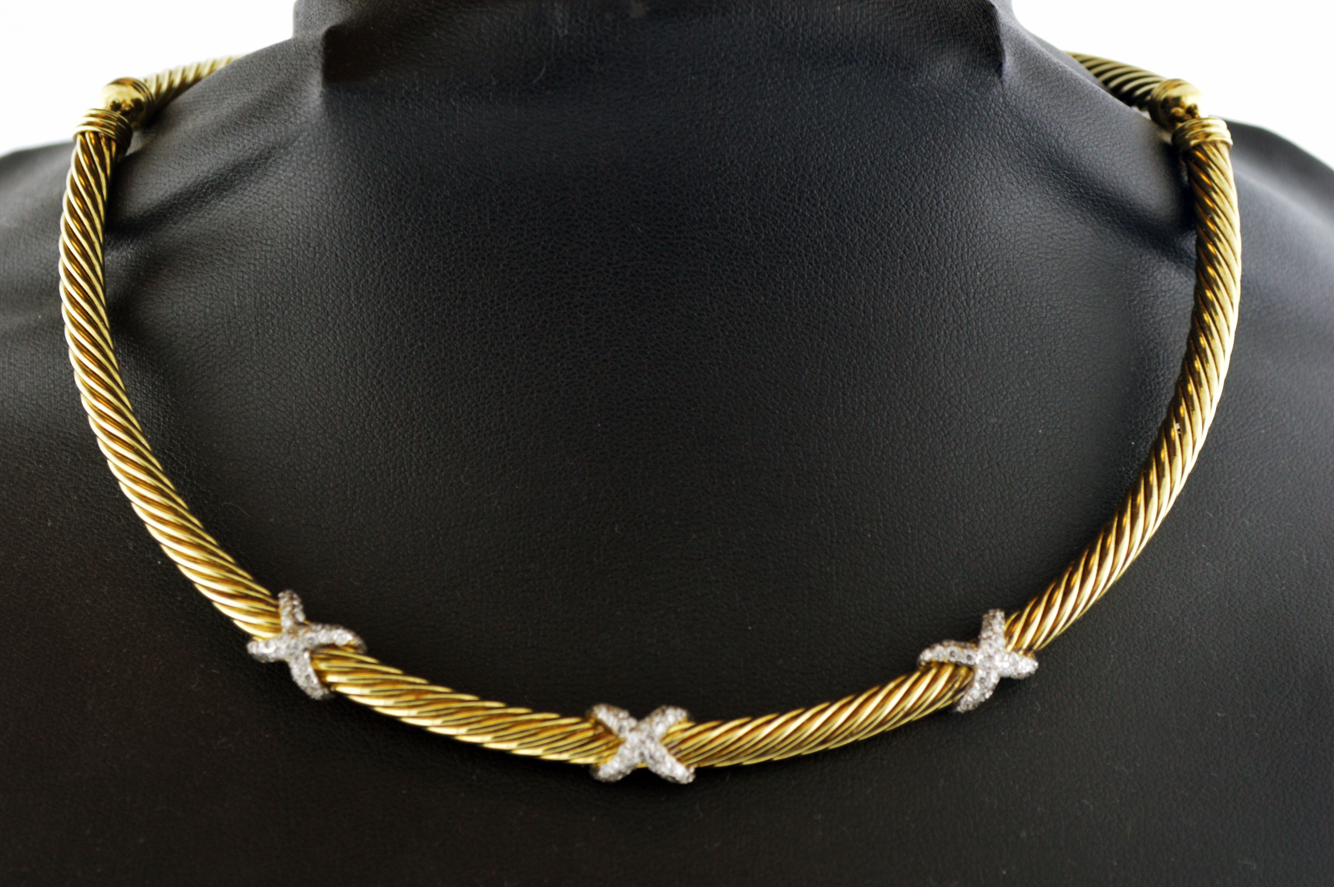 Vintage David Yurman 14k Gold X Station Diamond 5mm Cable Choker