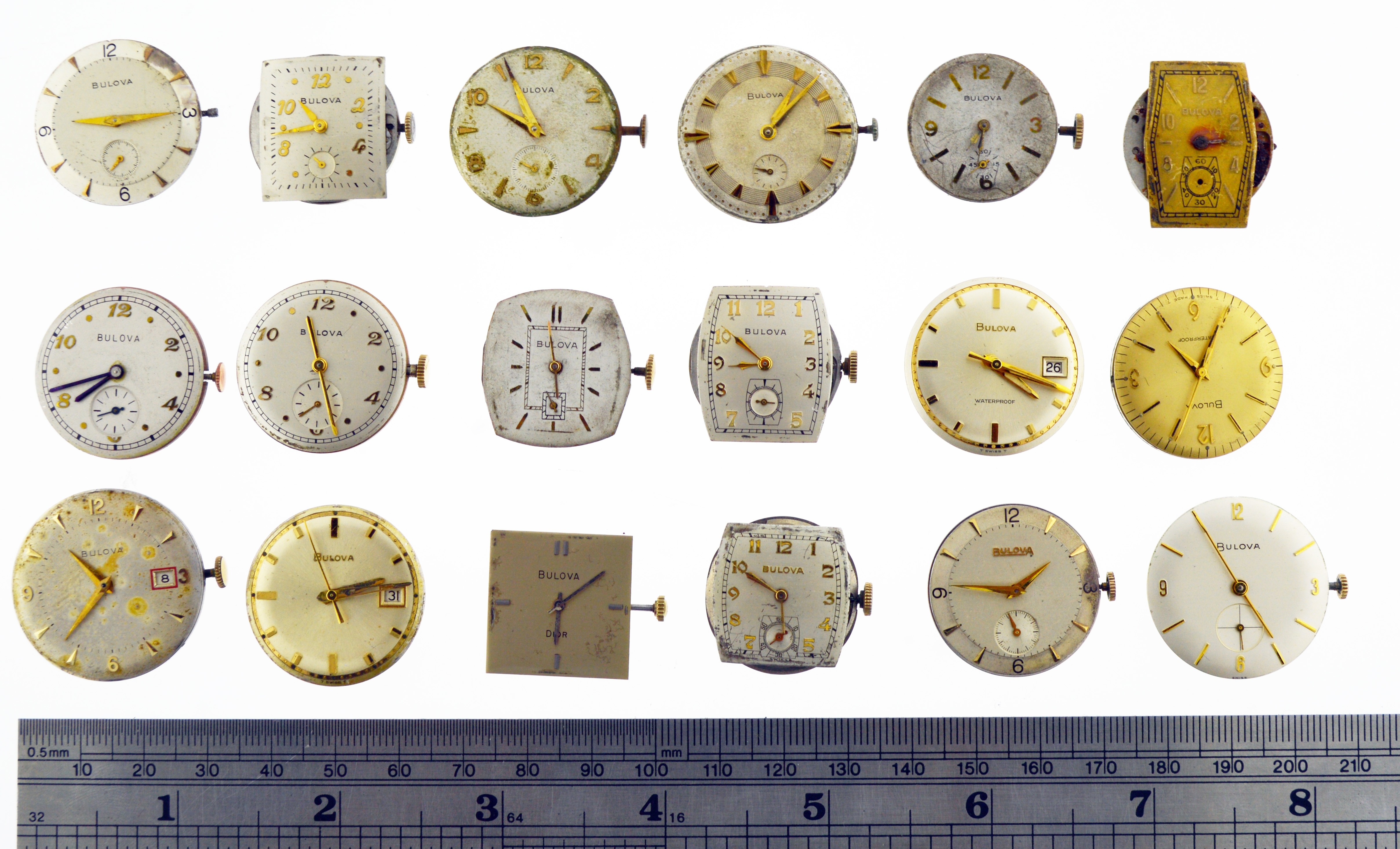 Lot Of 18 Bulova Mechanical Watch Movements Cal 7AK 7AA 7AP 8AE 8AC