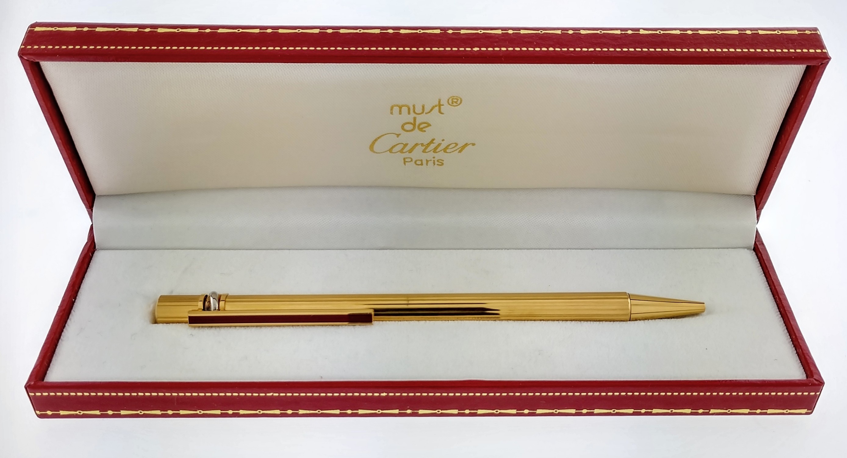 Vintage Must de Cartier Trinity Gold Plated Red Enamel Ballpoint Pen
