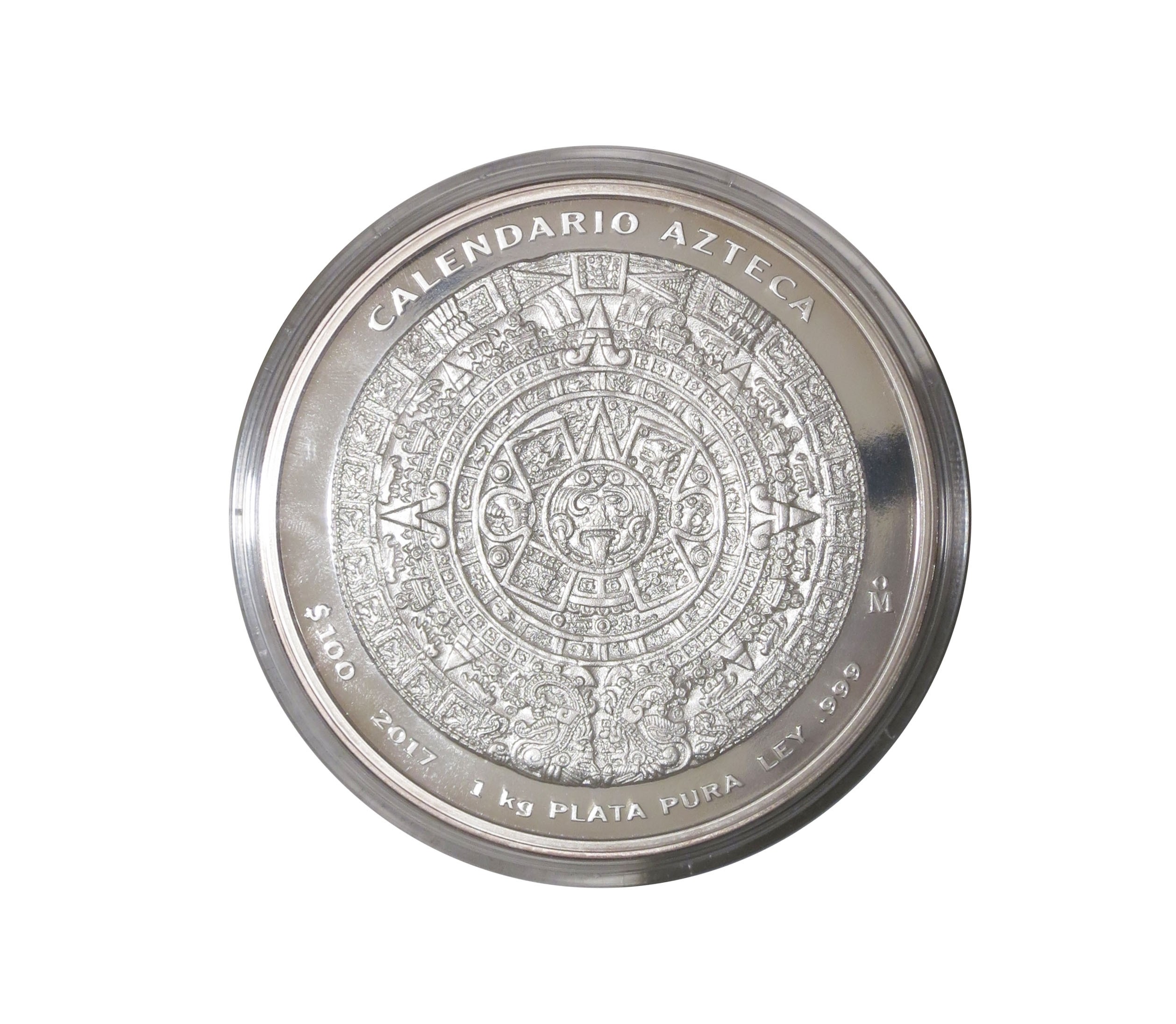 2017 Mexico 1 Kilo 999 Fine Silver Aztec Calendar Box Stand Coin