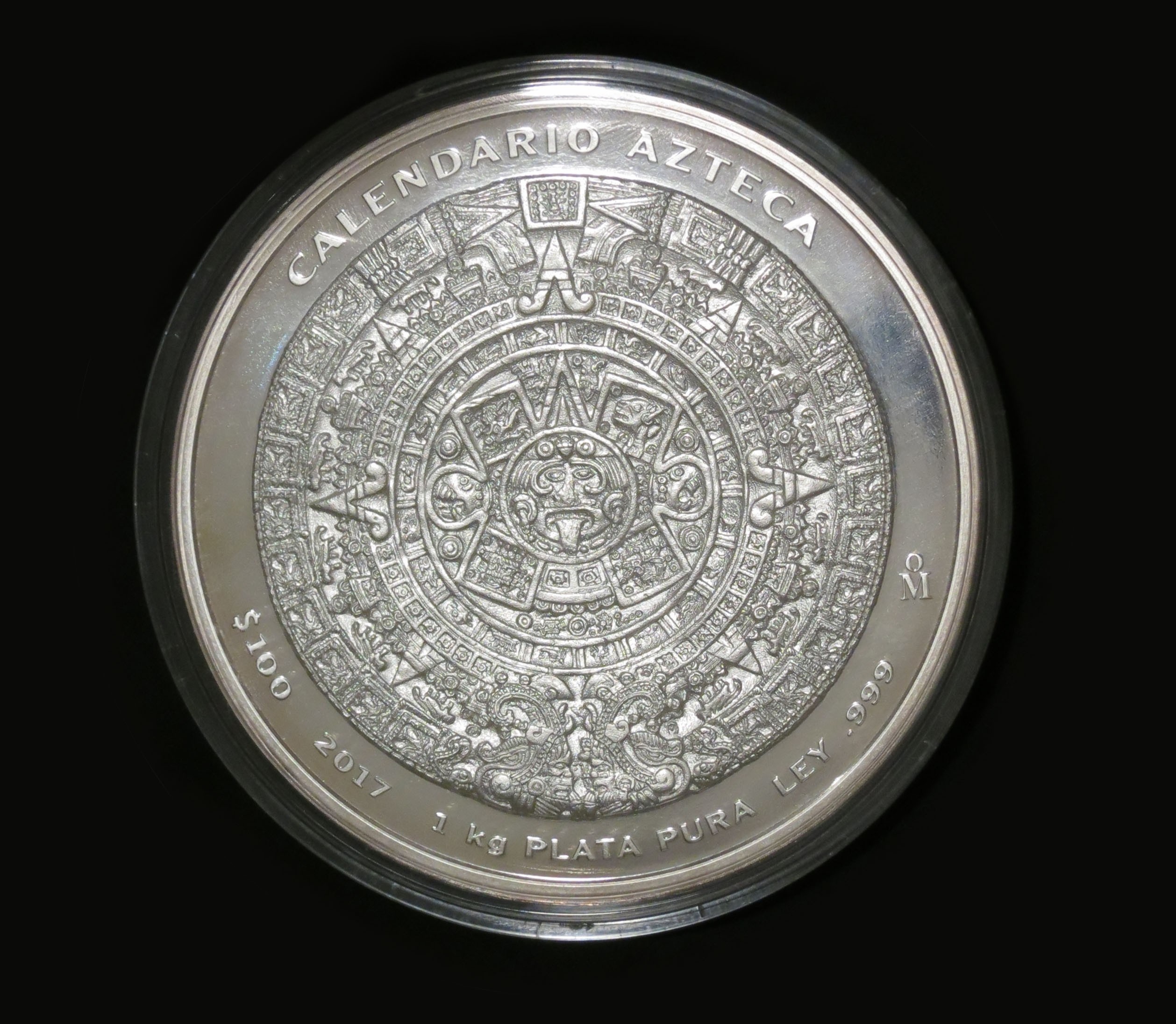 2017 Mexico 1 Kilo 999 Fine Silver Aztec Calendar Box Stand Coin