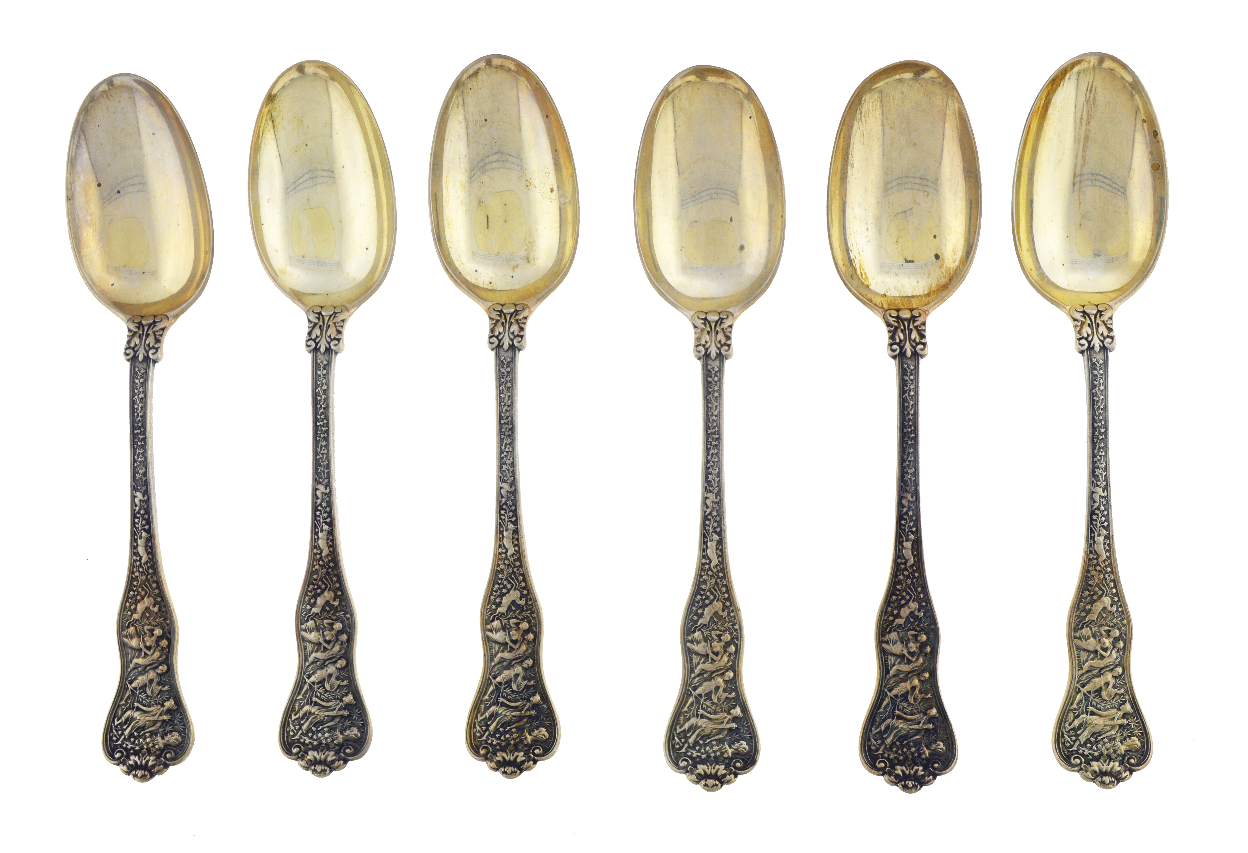Set Of 6 Antique 1878 Tiffany & Co Olympian Sterling Silver Teaspoons 6