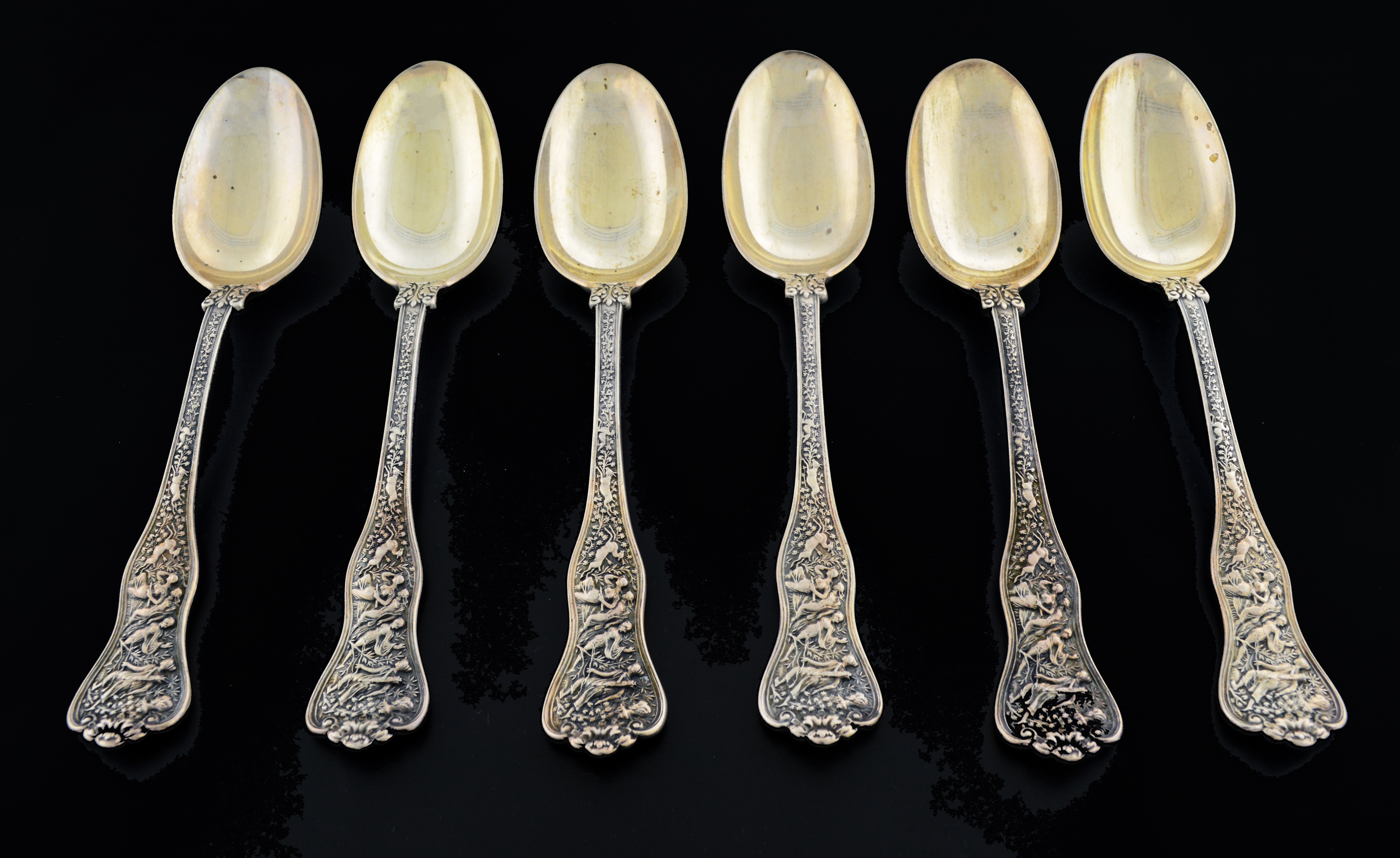 Set Of 6 Antique 1878 Tiffany & Co Olympian Sterling Silver Teaspoons 6