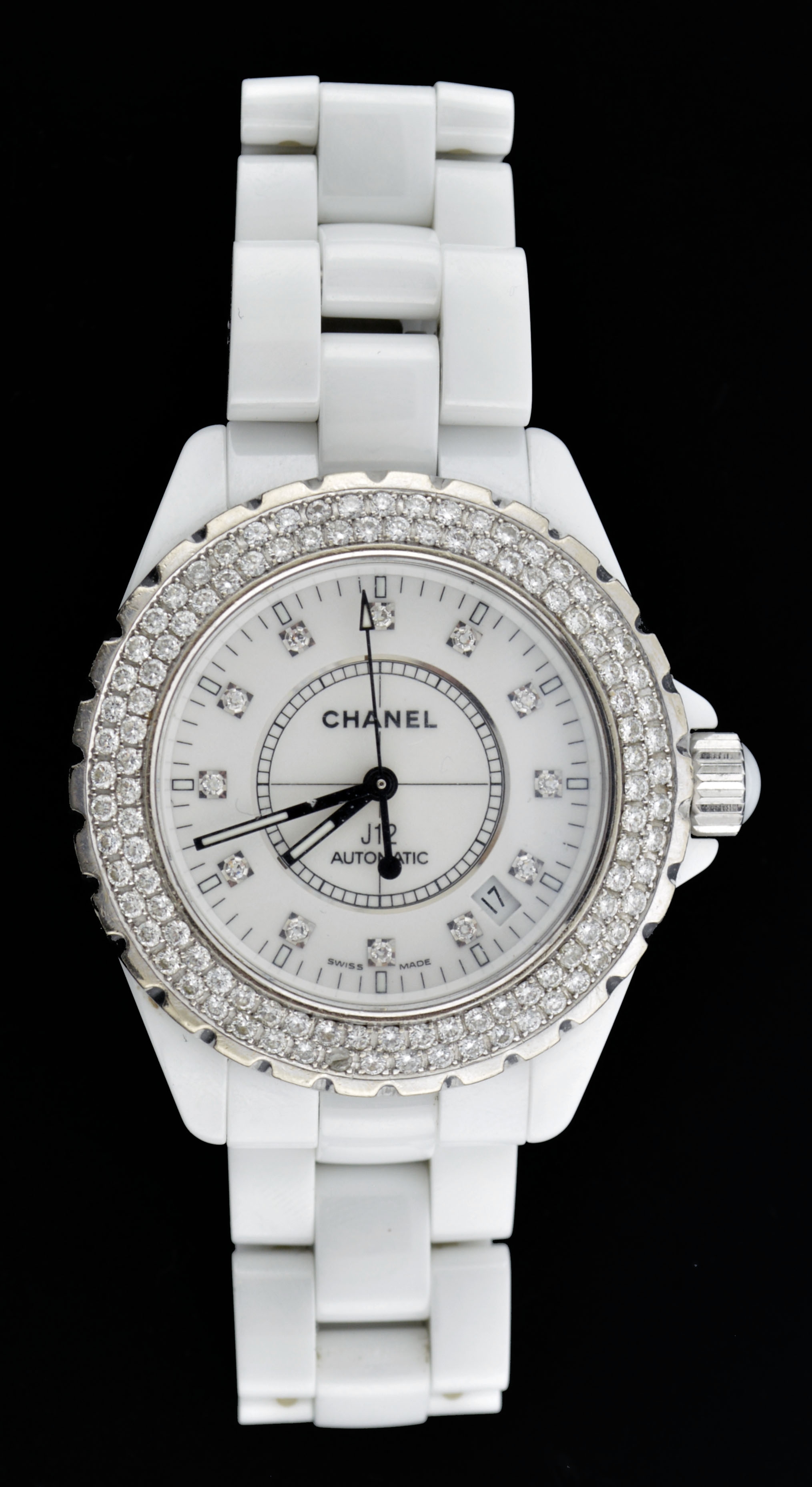 Chanel J12 38mm White Ceramic Diamond Bezel Dial Automatic Watch | eBay