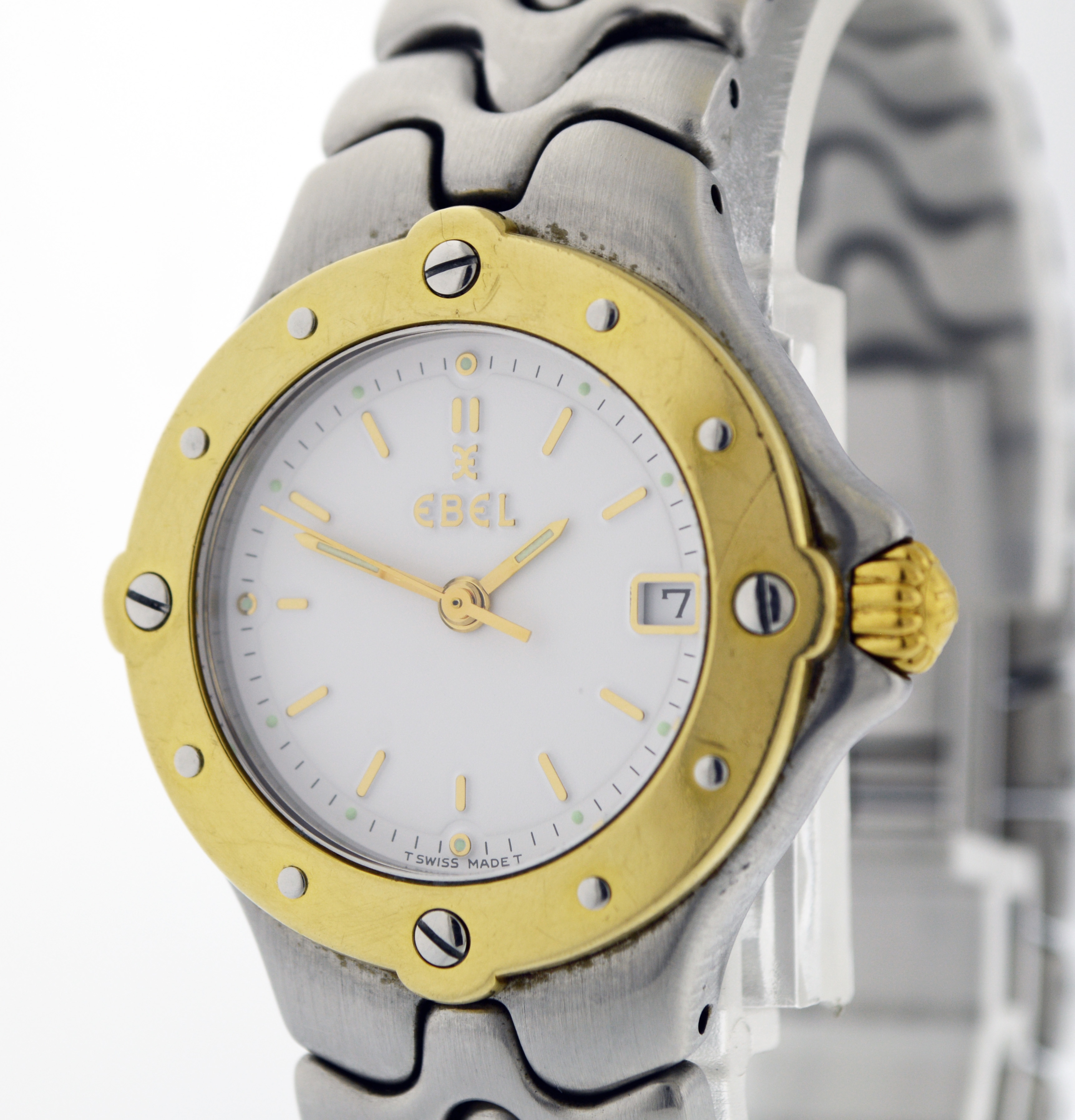 Ebel Sportwave 30mm 18k Gold Bezel Stainless Steel Quartz Ladies Watch